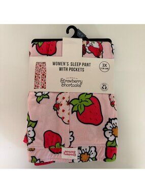 Womens Strawberry Shortcake Sleep Pants Size 3X Pockets Pink Soft Comfy NEW